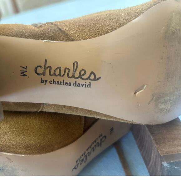 Vtg Charles David Boulder Suede Leather Camel Western Fringe Bootie Boots SZ 7 - Picture 9 of 11